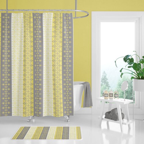 Moroccan Ethnic Stripe Yellow and Gray Shower Curtain
