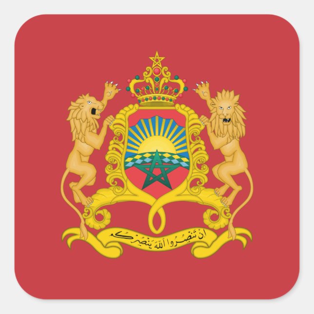 Moroccan Flag & Coat of Arms, Flag of Morocco Square Sticker (Front)