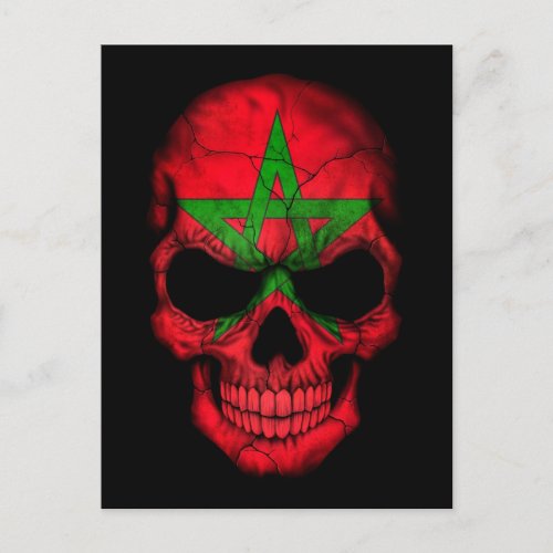 Moroccan Flag Skull on Black Postcard