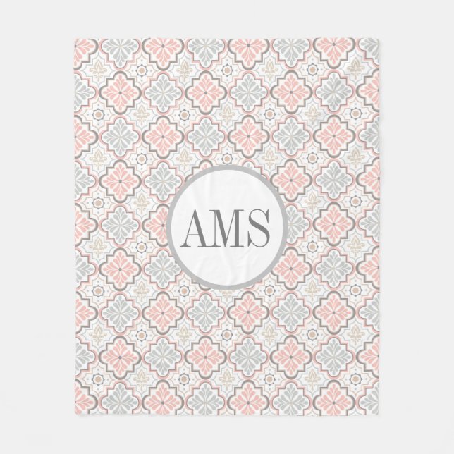 Moroccan Flower Monogram Personalized Fleece Blanket (Front)