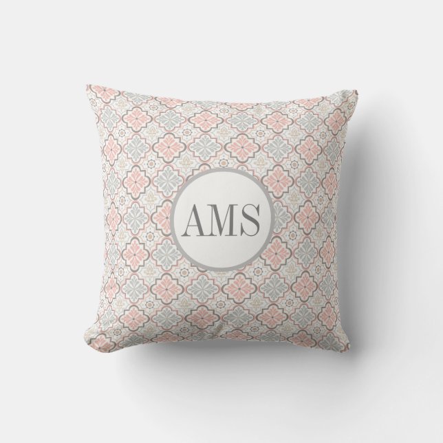 Moroccan Flower Monogram Personalized Throw Pillow (Front)