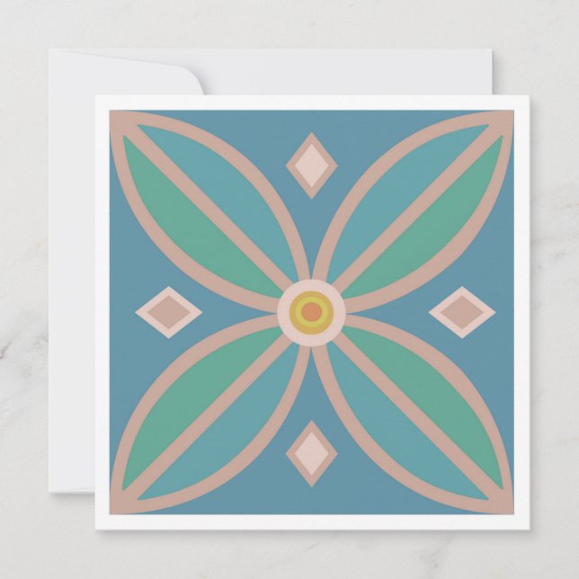 Moroccan flower tile in teals, pink and lemon note card (Front)