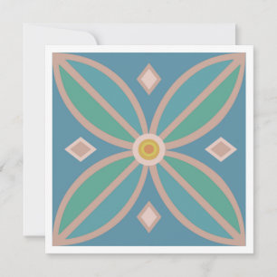 Moroccan flower tile in teals, pink and lemon note card