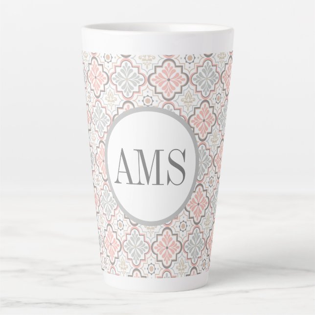 Moroccan Flowers Monogram Personalized  Latte Mug (Front)