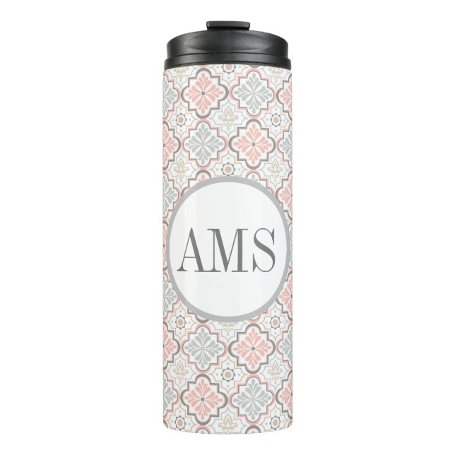 Moroccan Flowers Monogram Personalized Thermal Tumbler (Front)