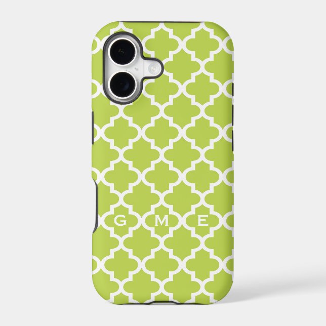 Moroccan fresh lime green tile design 3 monogram iphone case (Back)