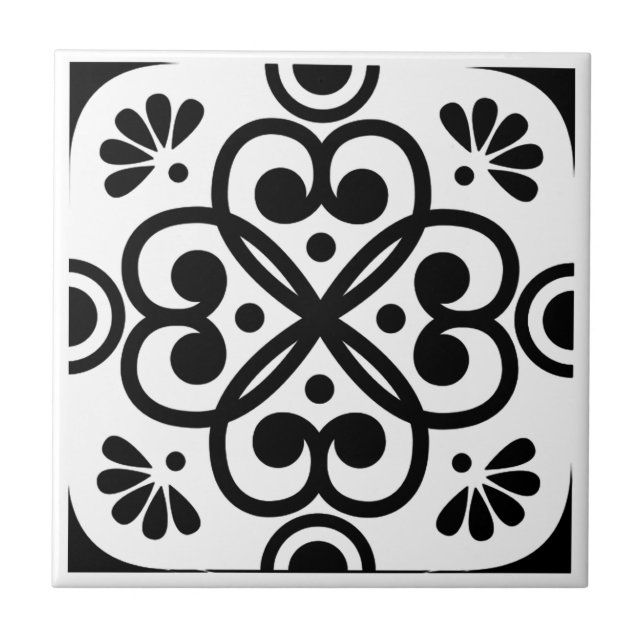 Moroccan Geometric Black and White Ceramic Tile (Front)