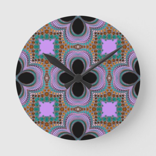 Moroccan Geometric Floral Pattern Round Clock