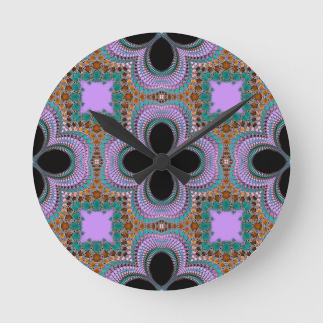 Moroccan Geometric Floral Pattern Round Clock (Front)