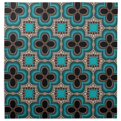 Moroccan Geometric Floral Pattern Teal Tan Black Napkin