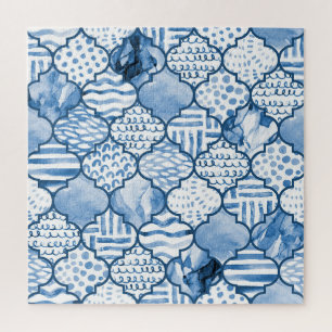 Moroccan geometric, watercolor seamless pattern. jigsaw puzzle