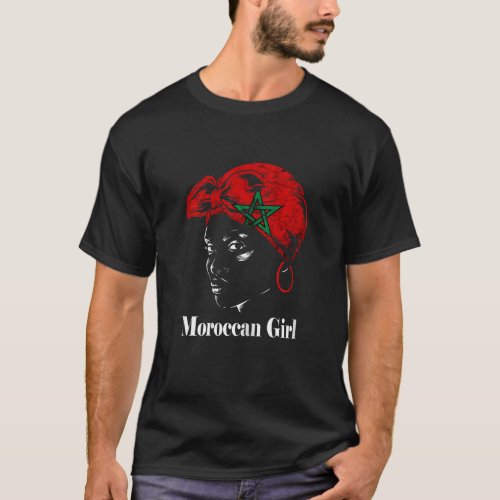 Moroccan Girl Moroccan Flag Scarf Moroccan Roots M T_Shirt