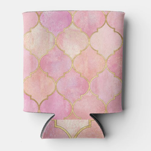 Moroccan Gold Line Pink Watercolor Can Cooler