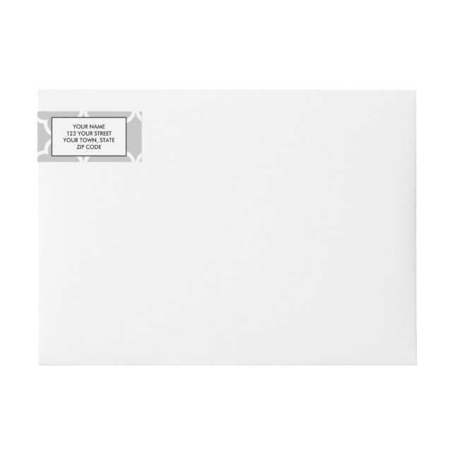 Moroccan Gray White Quatrefoil Pattern Wrap Around Label (Front)