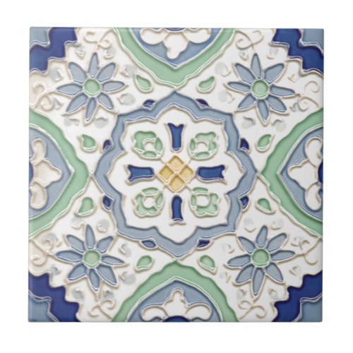 Moroccan Green and Blue Print Tile