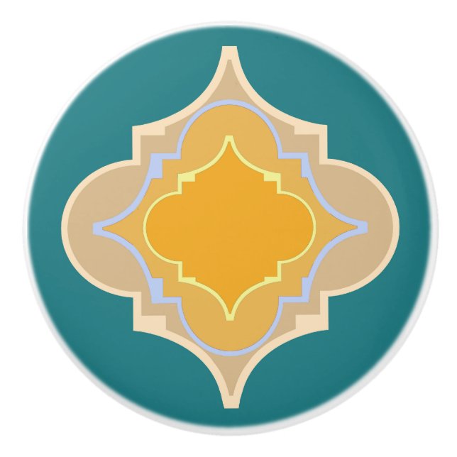 Moroccan green and gold hues shapes ceramic knob (Front)