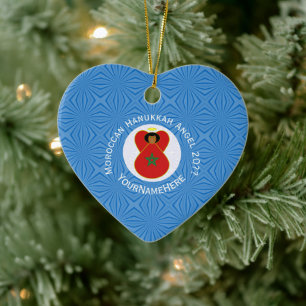 Moroccan Hanukkah Angel Flag Personalized Ceramic Ornament