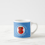 Moroccan Hanukkah Angel Flag Personalized Espresso Cup<br><div class="desc">Espresso cup shows the flag of Morocco worn by this angel. Designed to share Moroccan heritage in Hanukkah decor, the Angel flies inside a circle of white squiggly squares. It is all on a background of blue squiggly squares. Change the ?? to customize and reflect a special year. Add your...</div>