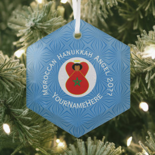 Moroccan Hanukkah Angel Flag Personalized Glass Ornament