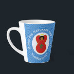 Moroccan Hanukkah Angel Flag Personalized Latte Mug<br><div class="desc">The flag of Morocco is worn by this angel on a latte mug. Designed to share Moroccan heritage in Hanukkah decor, the Angel flies inside a circle of white squiggly squares. It is all on a background of blue squiggly squares. Change the ?? to customize and reflect a special year....</div>