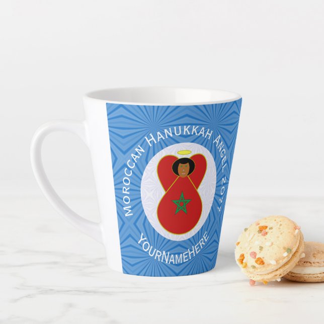 Moroccan Hanukkah Angel Flag Personalized  Latte Mug (In Situ)