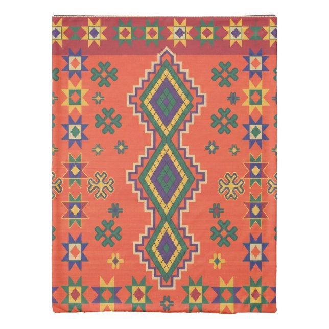 Moroccan Harmony in Orange Duvet Cover (Back)