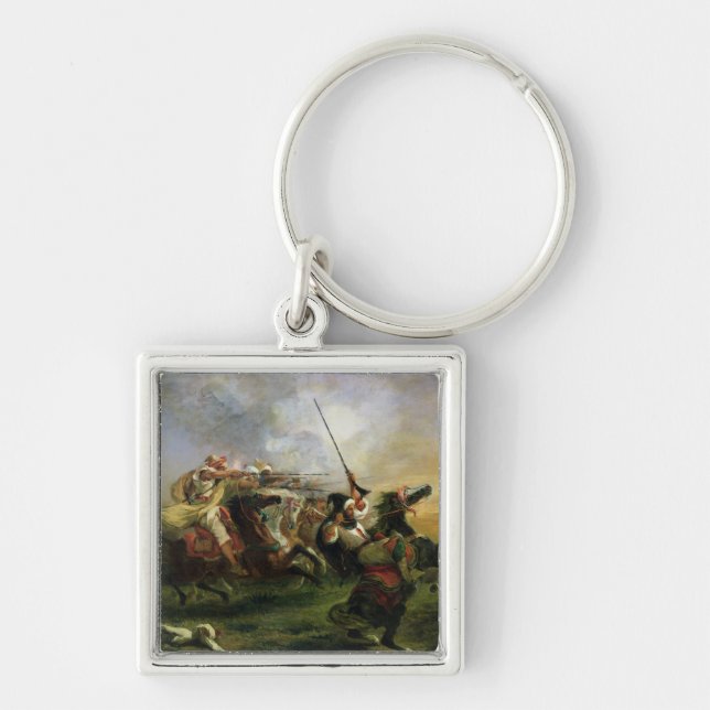 Moroccan horsemen in military action, 1832 keychain (Front)
