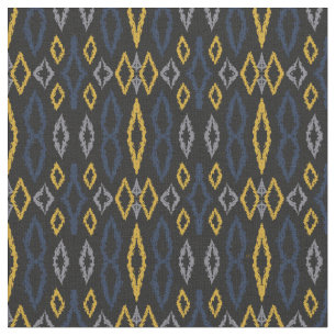 Moroccan Ikat Black Yellow Blue Pattern Fabric