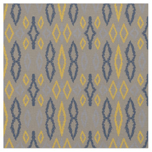 Moroccan Ikat Blue Yellow Gray Pattern  Fabric