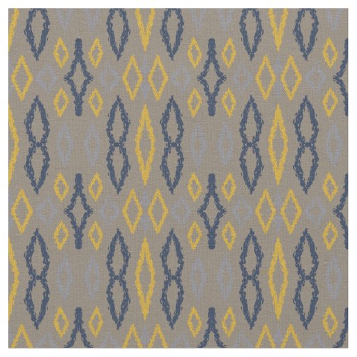 Moroccan Ikat Blue Yellow Gray Pattern  Fabric