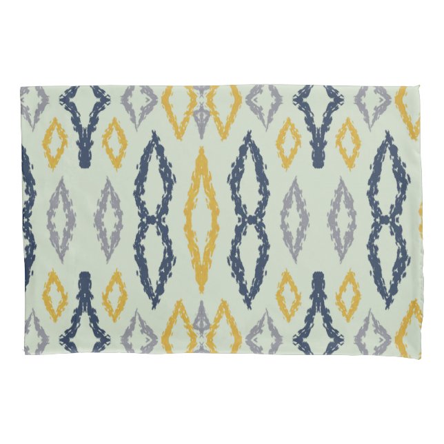 Moroccan Ikat Blue Yellow Mint Pattern Pillow Case (Front)