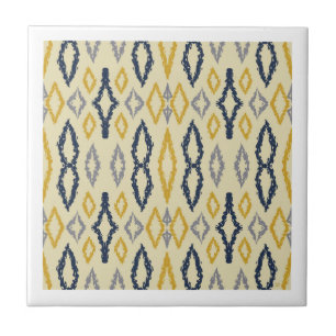 Moroccan Ikat Blue Yellow Pattern Ceramic Tile