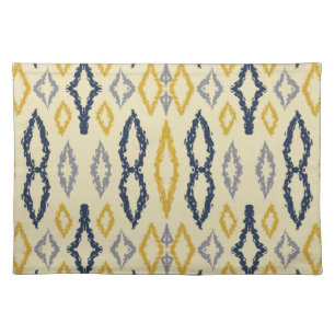 Moroccan Ikat Blue Yellow Pattern Cloth Placemat
