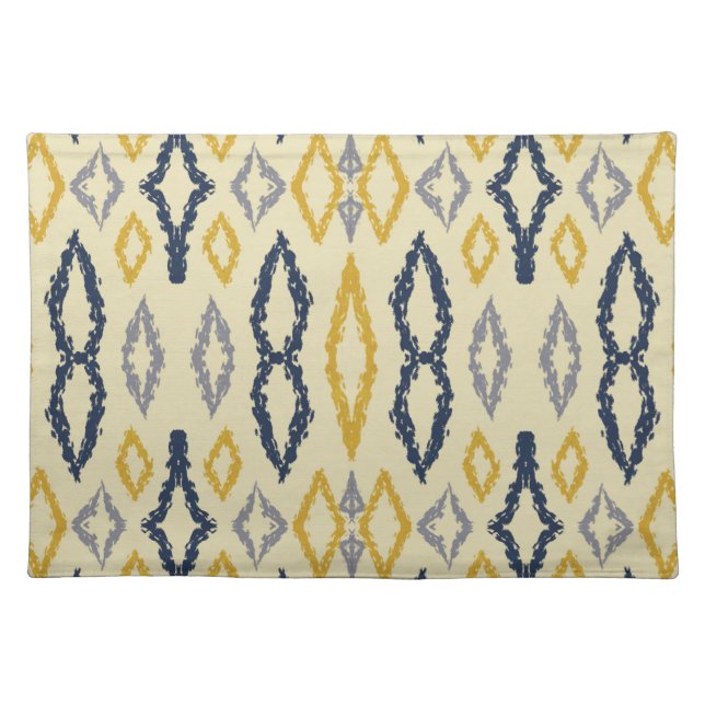 Moroccan Ikat Blue Yellow Pattern  Cloth Placemat (Front)