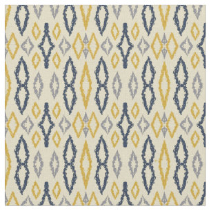 Moroccan Ikat Blue Yellow Pattern Fabric