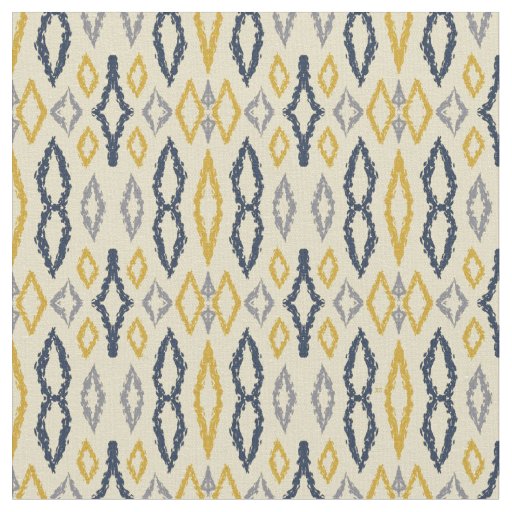 Moroccan Ikat Blue Yellow Pattern  Fabric