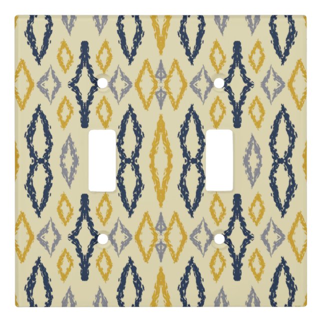 Moroccan Ikat Blue Yellow Pattern  Light Switch Cover (Front)