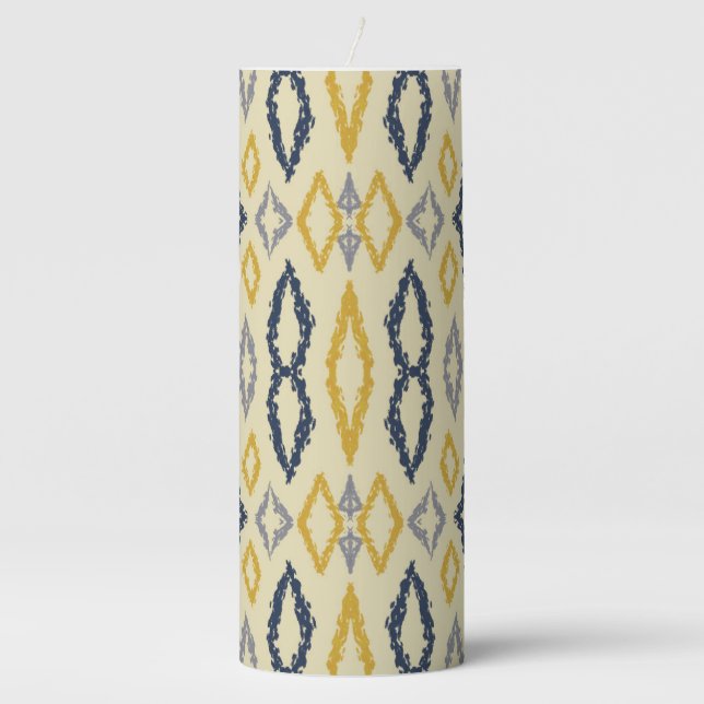 Moroccan Ikat Blue Yellow Pattern  Pillar Candle (Front)