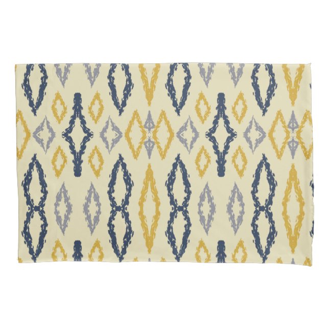 Moroccan Ikat Blue Yellow Pattern   Pillow Case (Front)