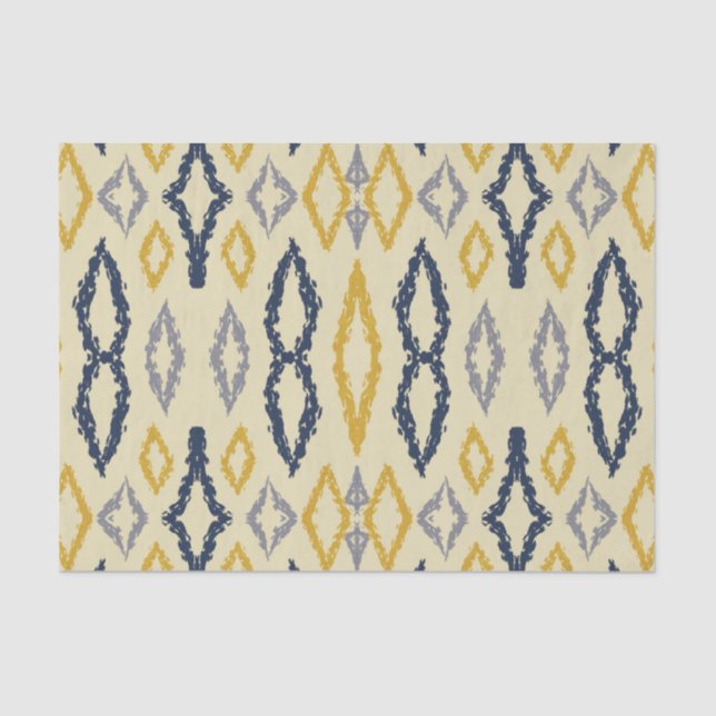 Moroccan Ikat Blue Yellow Pattern  Tissue Paper (Front)