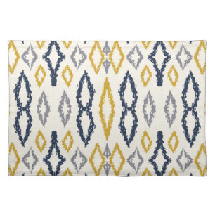 Moroccan Ikat Blue Yellow White Pattern Cloth Placemat