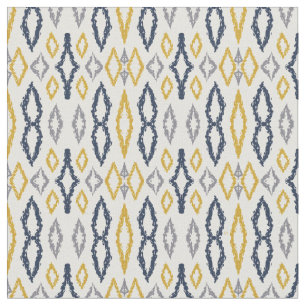 Moroccan Ikat Blue Yellow White Pattern  Fabric