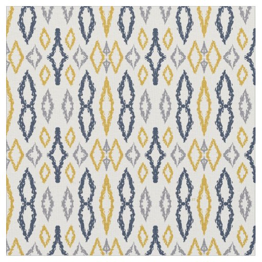 Moroccan Ikat Blue Yellow White Pattern  Fabric