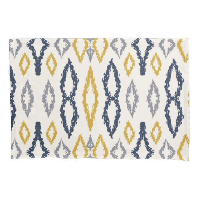 Moroccan Ikat Blue Yellow White Pattern  Pillow Case (Front)