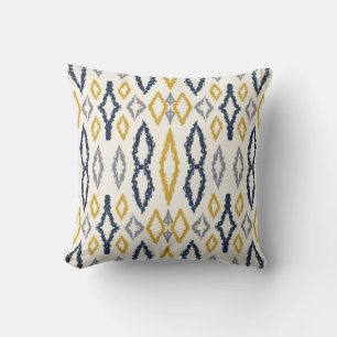 Moroccan Ikat Blue Yellow White Pattern Throw Pillow