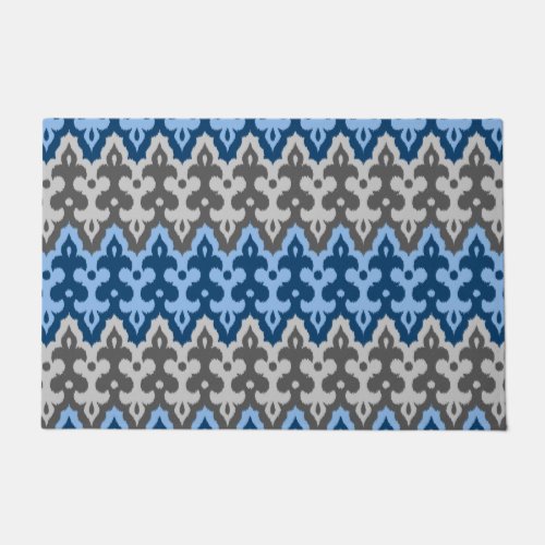 Moroccan Ikat Damask Blue and Gray  Grey Doormat