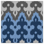 Moroccan Ikat Damask, Blue and Gray / Grey Fabric