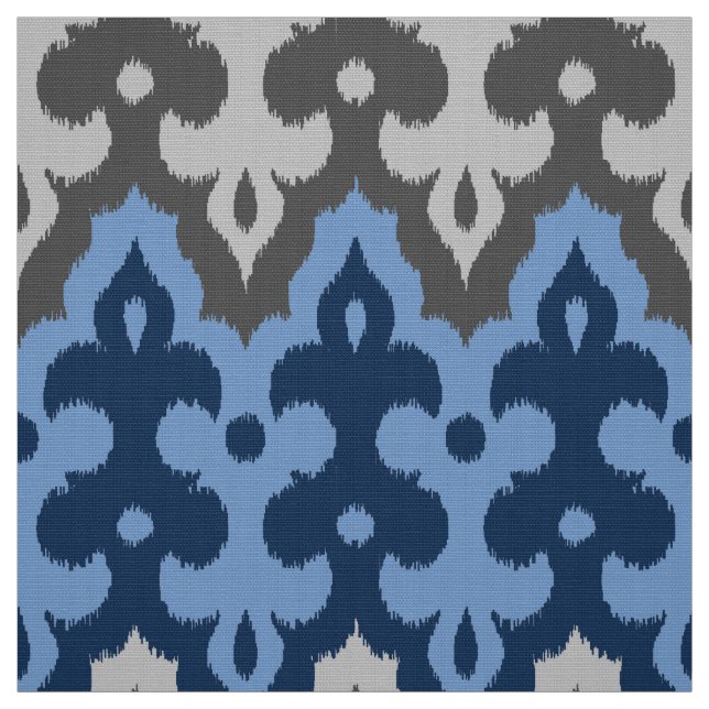 Moroccan Ikat Damask, Blue and Gray / Grey Fabric (Swatch)