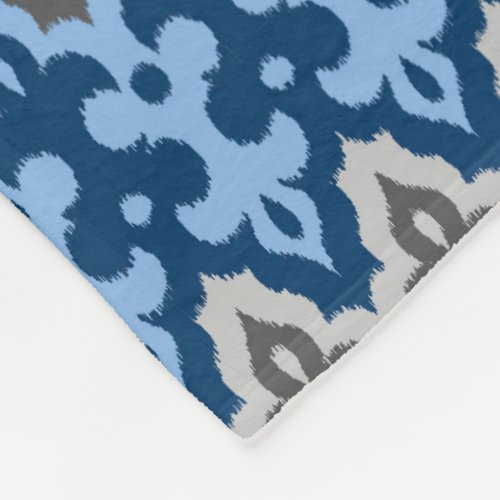 Moroccan Ikat Damask Blue and Gray  Grey Fleece Blanket