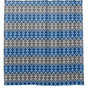 Moroccan Ikat Damask, Blue and Gray / Grey Shower Curtain